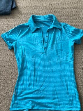 Women’s Icebreaker Striped Teal Button-Front Polo Shirt